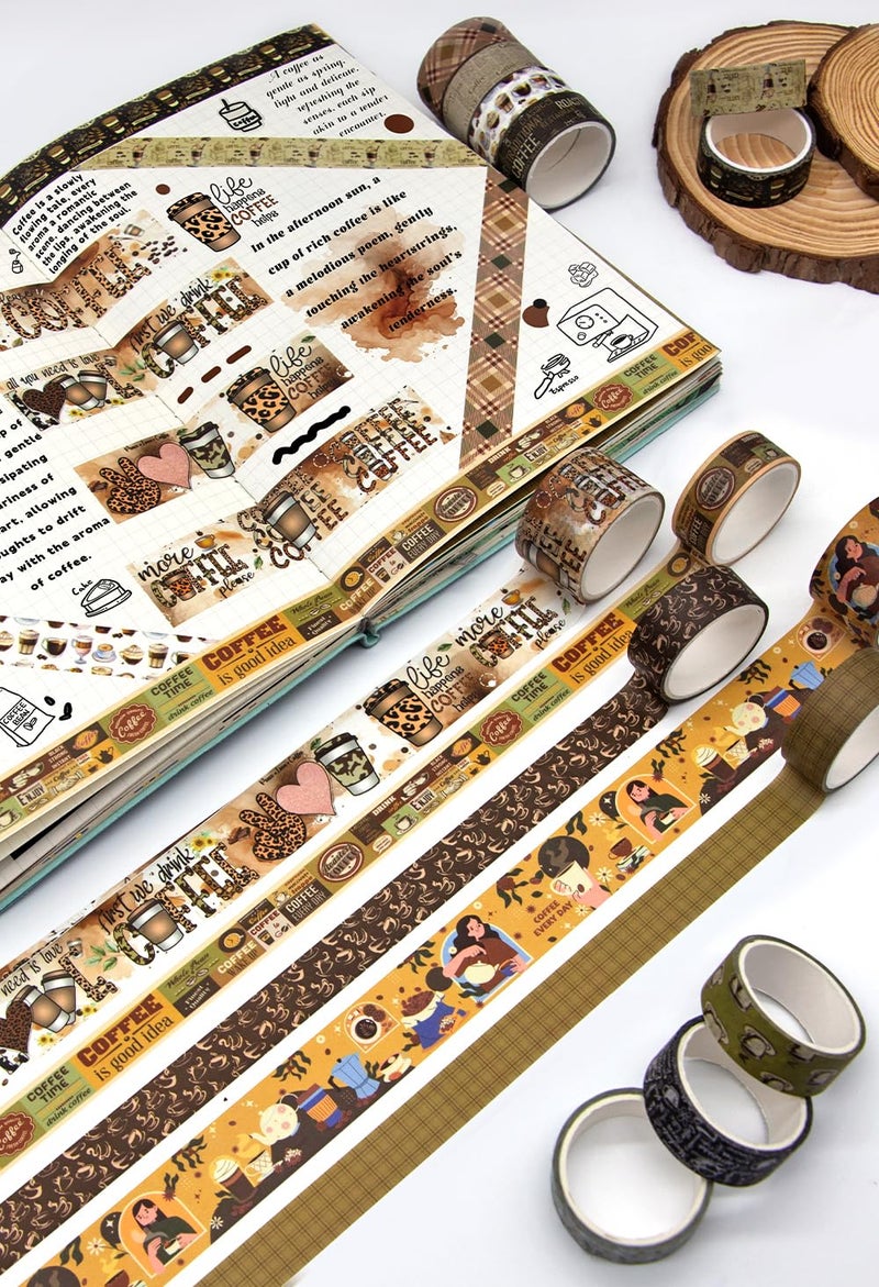 KOVANO Coffee Themed Washi Tape Set, 14 Rolls Vintage Crafts Tape, Art Decorative Tape for Scrapbooking Supplies, Junk Journal, Bullet Journaling, Vision Board Supplies - Image 4